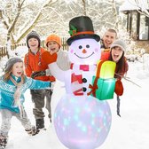 Sneeuwpop 1,5 meter hoog voor binnen en buiten met leuke roterende led verlichting