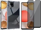 Samsung A42 Hoesje en Samsung A42 Screenprotector - Samsung Galaxy A42 Hoesje Transparant Shock Proof Cover Case + Screen Protector Glas Full Privacy