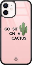 iPhone 12 mini hoesje glass - Go sit on a cactus | Apple iPhone 12 Mini case | Hardcase backcover zwart