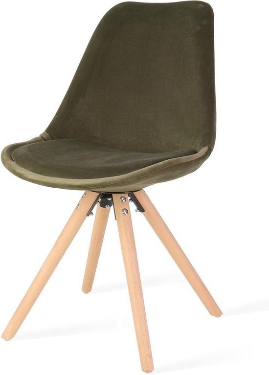 Lars velvet eetkamerstoel - houten onderstel Groen - velvet stoel - eetkamerstoelen... | bol.com
