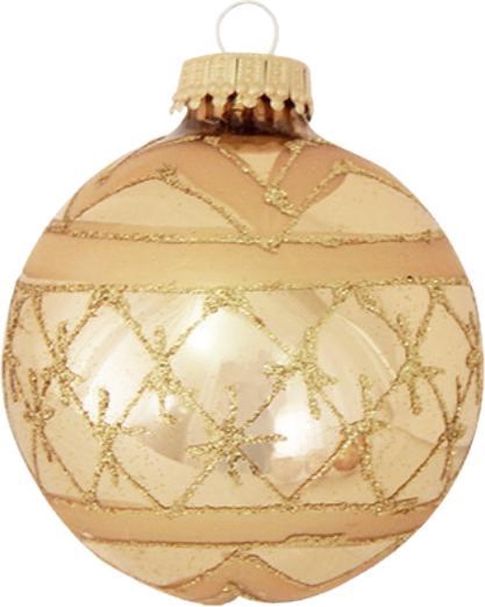Gouden Kerstballen Gouden Glitterband - doosje van 4 kerstballen van 7 cm