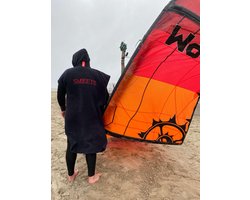 Badstof Surfponcho Zwart L/XL - met Capuchon - 100% Katoen, 450 gr/m2 - Unisex - Dames & Heren - Poncho - Badcape -Surf Accessoires