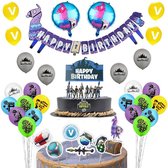 Fortnite Ballonnen Feest pakket - Game Ballon - Vlaggenlijn - Slinger - Cake topper prikker - Taart versiering -  Verjaardagspakket - Verjaardag - Kinderfeestje - Versiering -  52 items inclu