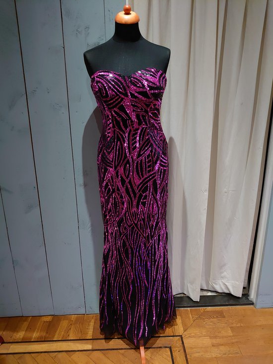 Robe élégante à paillettes - Taille 36 - Zwart/ Violet