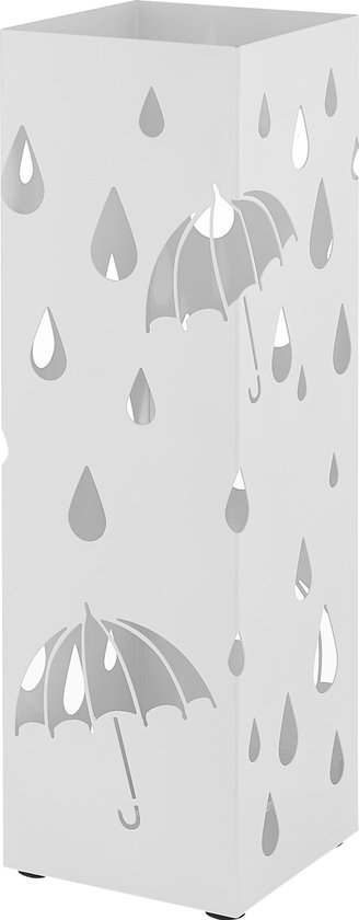 ACAZA Vierkante Paraplubak met Lekbak - Parapluhouder van 49cm Hoog en 15,5 cm Diep - Wit
