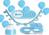 Geboorte feest baby kraamcadeau Slinger 8 bordjes 8 feesthoedjes en 8 blauwe ballonnen. Jongen zoon