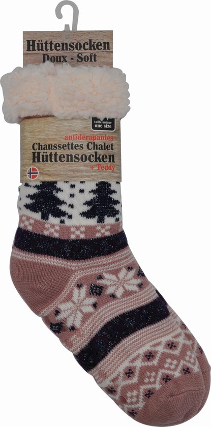 Chaussettes de Noël de maison Happy Ladies - Extra chaudes et douces - Antidérapantes - Huttensocken Lila- taille unique
