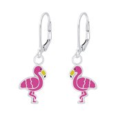 Joy|S - Zilveren Flamingo oorbellen roze vogel leverback sluiting