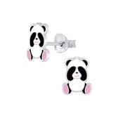 Joy|S - Zilveren Panda oorbellen z/w/roze
