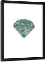 Foto in frame , Groene diamant , 80x120cm , wit groen, wanddecoratie