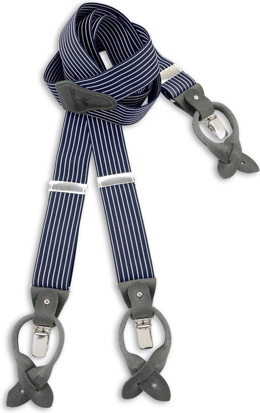 Sir Redman - luxe bretels - 100% made in NL, - Striped Gent - marineblauw / grijs