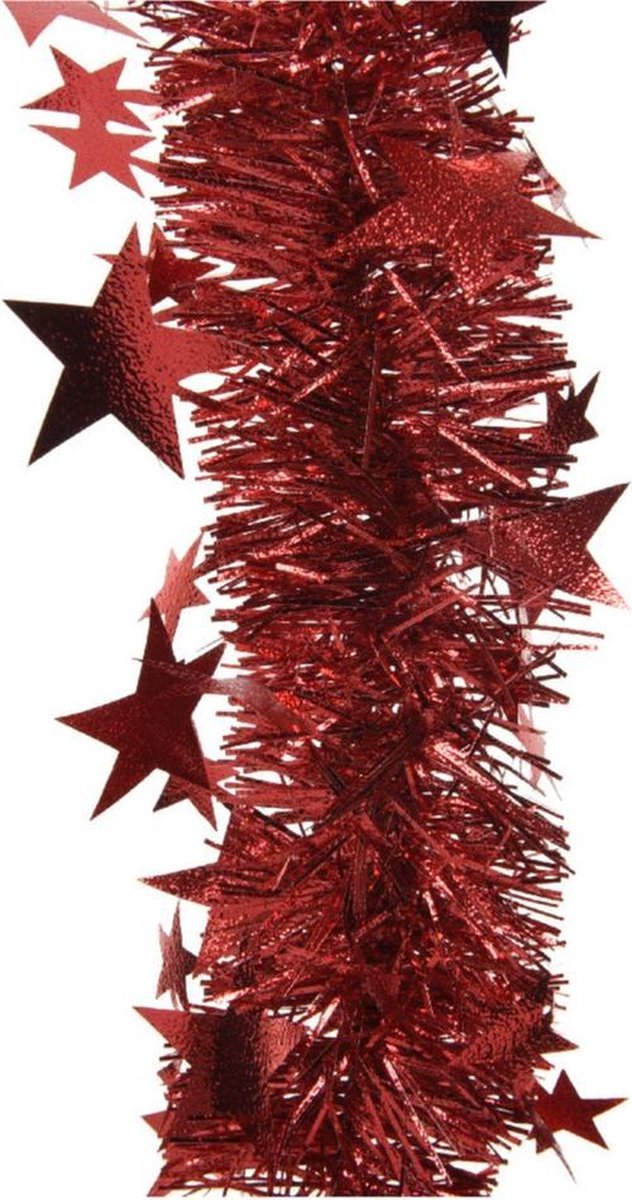 3x Kerstslingers sterren rood 10 x 270 cm - Guirlande folie lametta - Rode kerstboom versieringen
