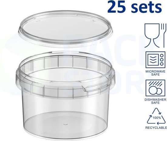 25 x récipients en plastique avec couvercles - 280 ml - ronds (ø95mm) -  transparents -... | bol.com