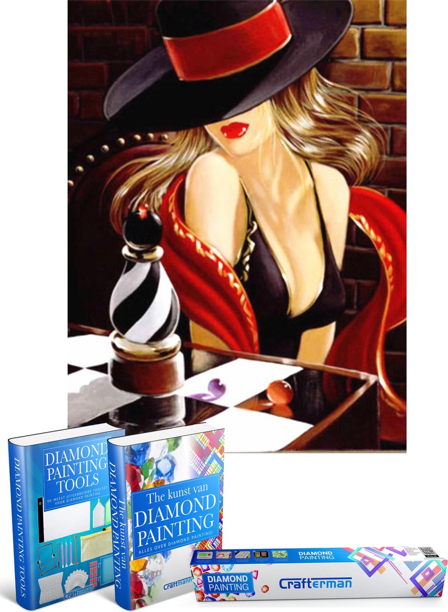 Crafterman™ Diamond Painting Pakket Volwassenen - Vrouw met hoed - 30x40cm - volledige bedekking - vierkante steentjes - Met tijdelijk 2 E-Books - kerstcadeau