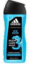 Adidas Ice Dive Douchegel - body, hair & face showergel  - Voordeelverpakking 6 x 250 ml + 50 ml Extra