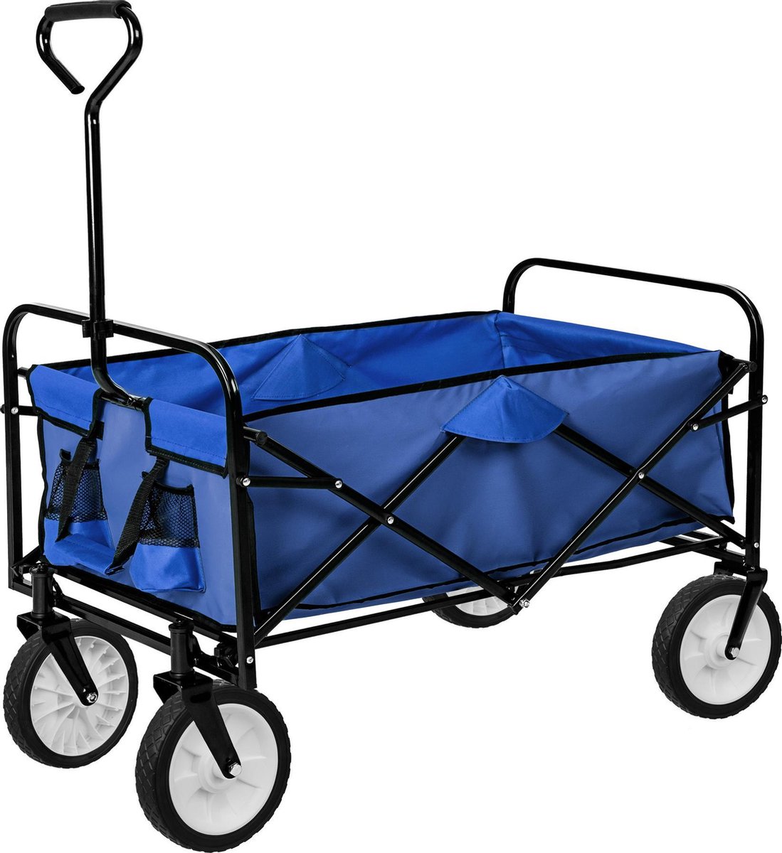 TecTake Chariot pliable avec toit amovible charrette de transport à tirer main bleu 