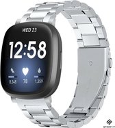 Stalen Smartwatch bandje - Geschikt voor  Fitbit Versa 3 stalen band - zilver - Maat: S - Strap-it Horlogeband / Polsband / Armband