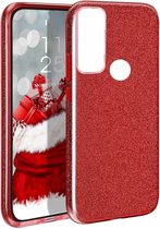 Samsung Galaxy A21S Hoesje Glitters Siliconen TPU Case Rood - BlingBling Cover
