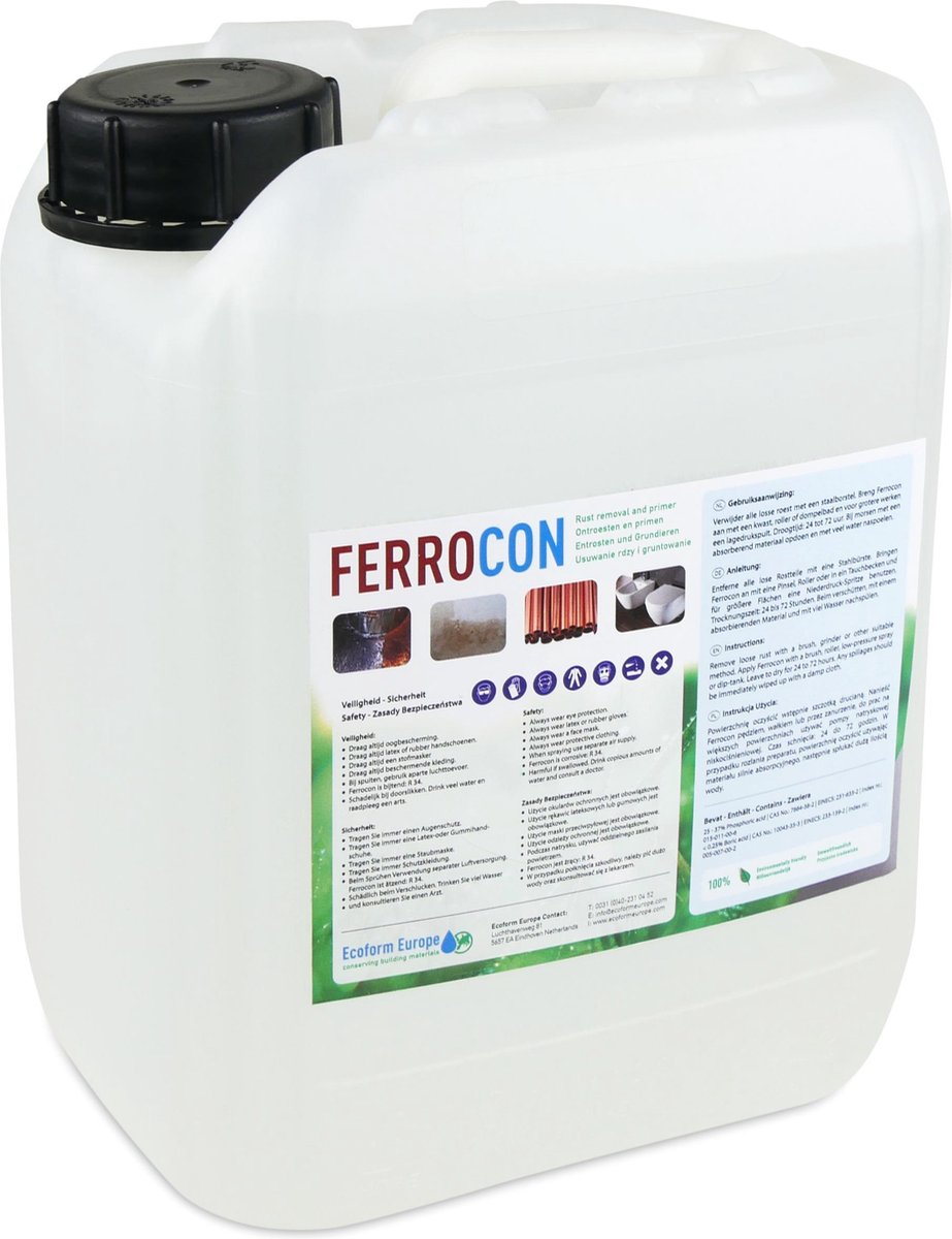 Ferrocon 5 liter - Staal en ijzer ontroesten én primen in één behandeling - roest verwijderaar - roestomvormer - roestoplosser