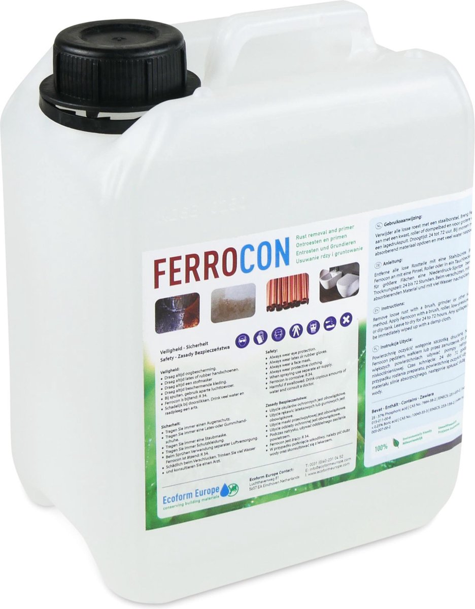 Ferrocon 2.5 liter - Staal en ijzer ontroesten én primen in één behandeling - roest verwijderaar - roestomvormer - roestoplosser