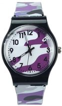 Stoer Kinderhorloge met Leger / Camouflage Print - Paars