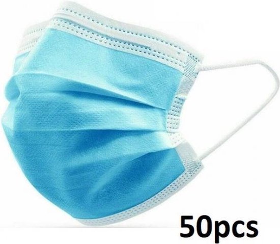 Mondmasker 3 laags blauw, 50 stuks