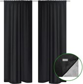 Gordijnen zwart 140x175 cm 2 stuks  (Incl LW led klok) - gordijn raambekleding  - Verduisterende gordijnen met ringen