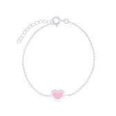 Joy|S - Zilveren hartje armband roze 14 cm + 3