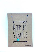 Ketting - Stainless Steel - Gift Card - Keep It Simple - Blauwe steen