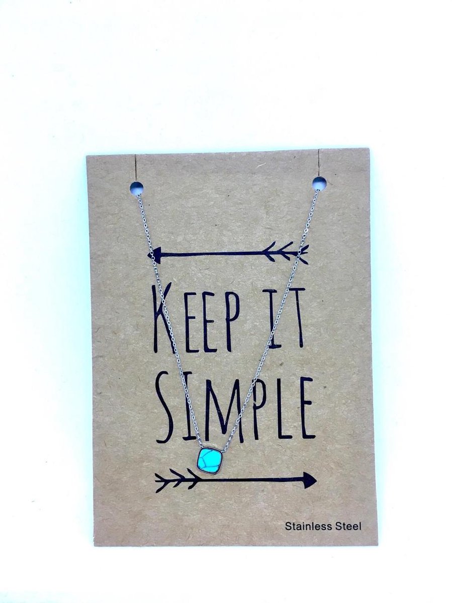 Ketting - Stainless Steel - Gift Card - Keep It Simple - Blauwe steen