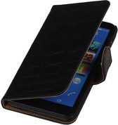 Wicked Narwal | Croco bookstyle / book case/ wallet case Hoes voor sony Xperia E4 Zwart