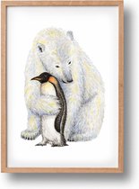 Poster ijsbeer en pinguïn - A4 - mooi dik papier - Snel verzonden! - winterdieren - dieren in aquarel - geschilderd door Mies