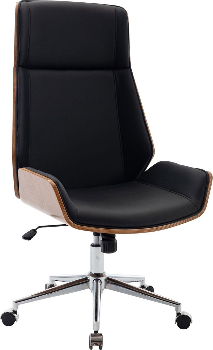 Bureaustoel - Kantoorstoel - Design - In hoogte verstelbaar - Hout - Zwart/walnoot - 60x63x121 cm
