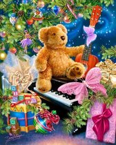 Diamond Painting Pakket - Serie Kerstmis - Teddybeer met Gitaar - 40x30 cm - Complete Set - Volledige Bedekking - Ronde Steentjes