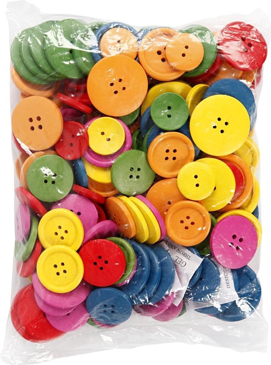 Boutons en bois, D: 12-20 mm, couleurs assorties, 2-4 trous, 360