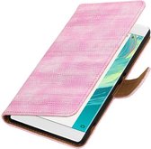 Wicked Narwal | Lizard bookstyle / book case/ wallet case Hoes voor sony Xperia C6 Roze