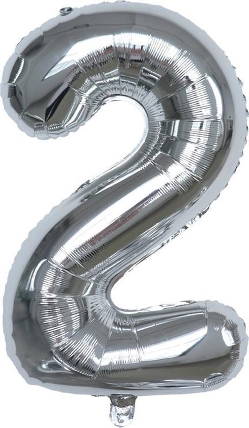 Folie Ballonnen XL Cijfer 2 , Zilver, 86cm, Verjaardag, Feest, Party, Decoratie, Versiering, Miracle Shop