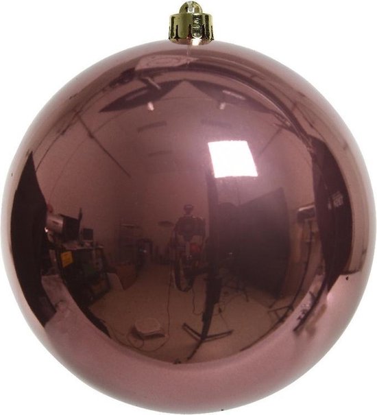 1x Grote oud roze kunststof kerstballen van 20 cm glans oud roze
