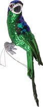 Dierenbeeld groene papegaai vogel 30 cm decoratie - Woondecoratie - Papegaaien deco