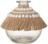 J-line Vaas Boho Schelp Glas Jute Naturel Small