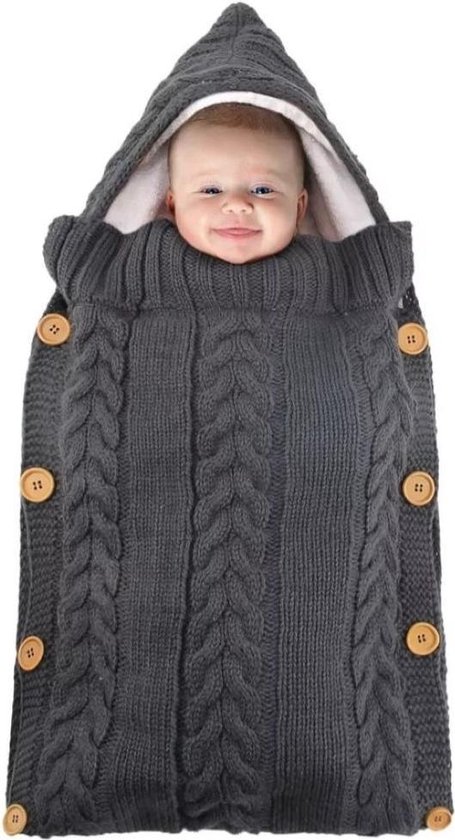 BonBini's® baby voetenzak - babyvoetenzak buggy - wandelwagenvoetenzak - babydekentje met knopen - babydekentje met knopen - 75 x 35 cm - 0-3 maanden-Dark Grey