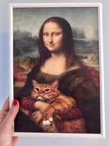 Grappige Schilderij in lijst Mona Lisa met kat.  20x30