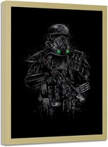 Foto in frame , Zwarte Death Trooper , 70x100cm ,zwart wit , wanddecoratie ,  Premium print