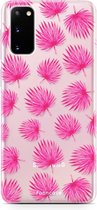 Samsung Galaxy S20 hoesje TPU Soft Case - Back Cover - Pink leaves / Roze bladeren