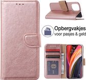 iPhone 12 Mini book case - book cover - portemonnee hoesje - iPhone 12 Mini hoesje wallet case - pasjes houder - ROZE GOUD - EPICMOBILE