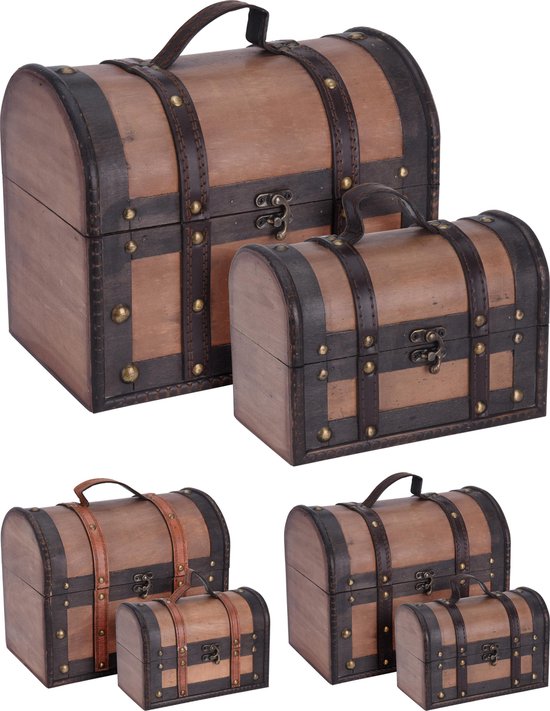 Koffertjes set van hout 2 stuks Donkere riem
