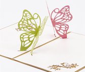 3D wenskaart - Twee vliegende vlinders Pop up Felicitatie Verjaardagskaart Uitnodiging pop-up wenskaart