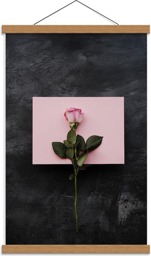 Schoolplaat – Enkele Roos met Zwarte Achtergrond - 40x60cm Foto op Textielposter (Wanddecoratie op Schoolplaat)