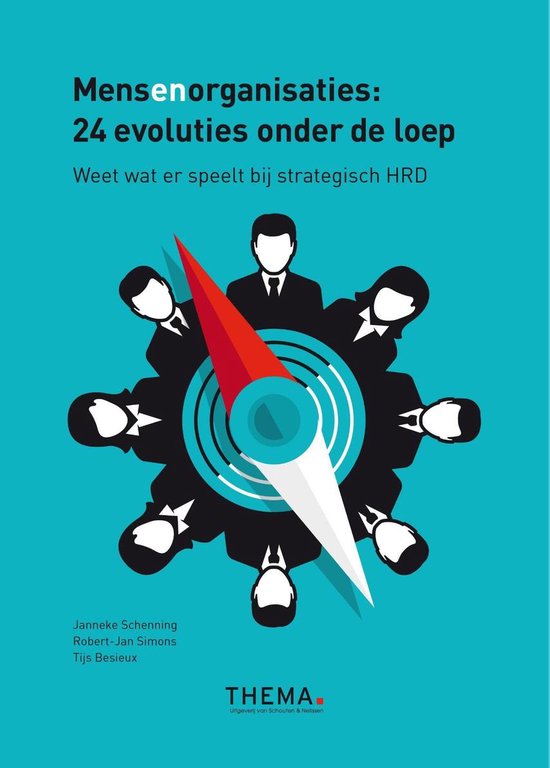 Boekomslag met de titel "Mensenorganisaties: 24 evoluties onder de loep" en een illustratie van een kompas met silhouetten van mensen eromheen.