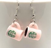 Starbucks Kopje Capuccino Coffee Koffie Ijskoffie Roze Oorbellen | Festival | Verkleedthema | Budget Cadeau Trendy Hip Meisjes Voor Haar | Valentijns